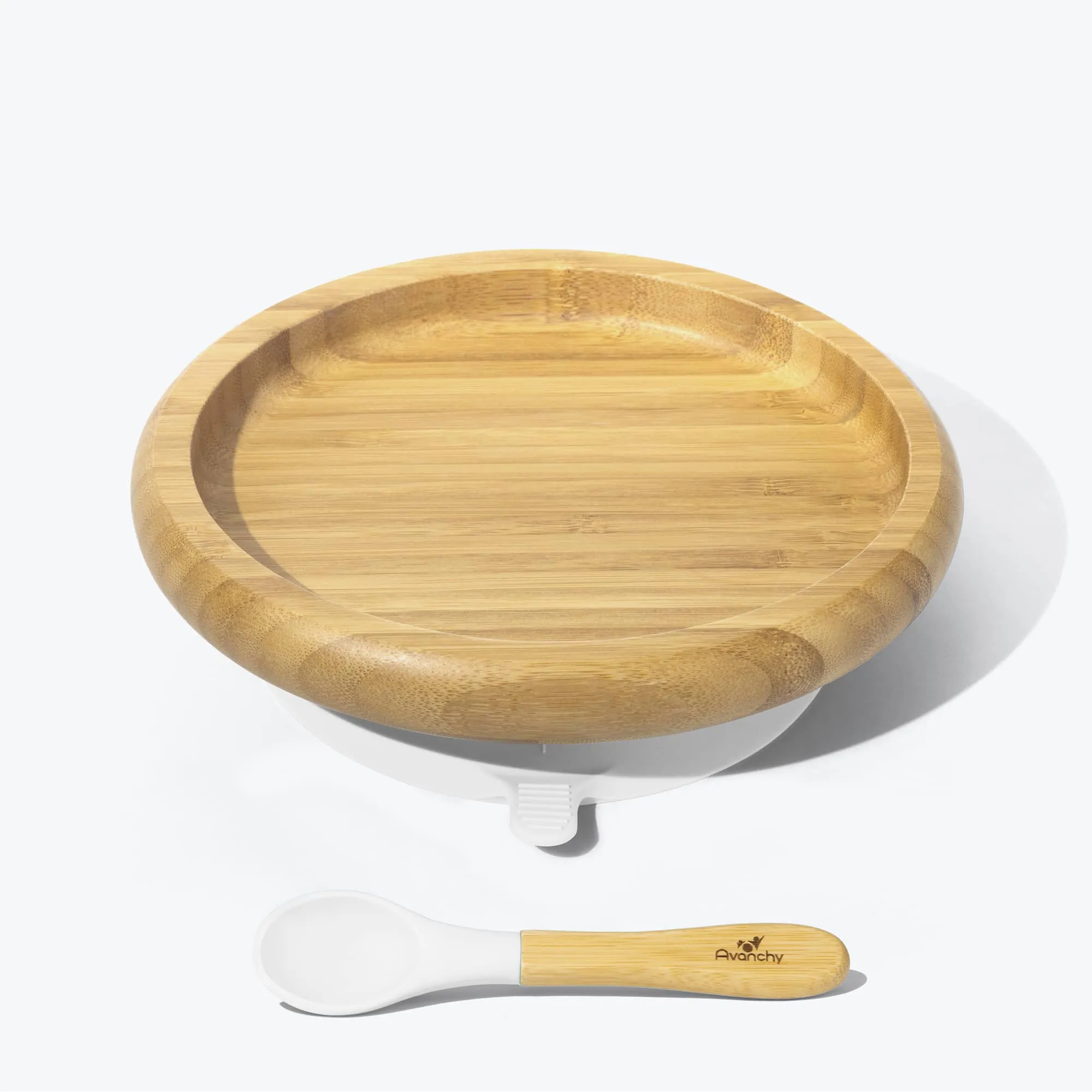 Avanchy Bamboo Suction Baby Plate   Spoon - White