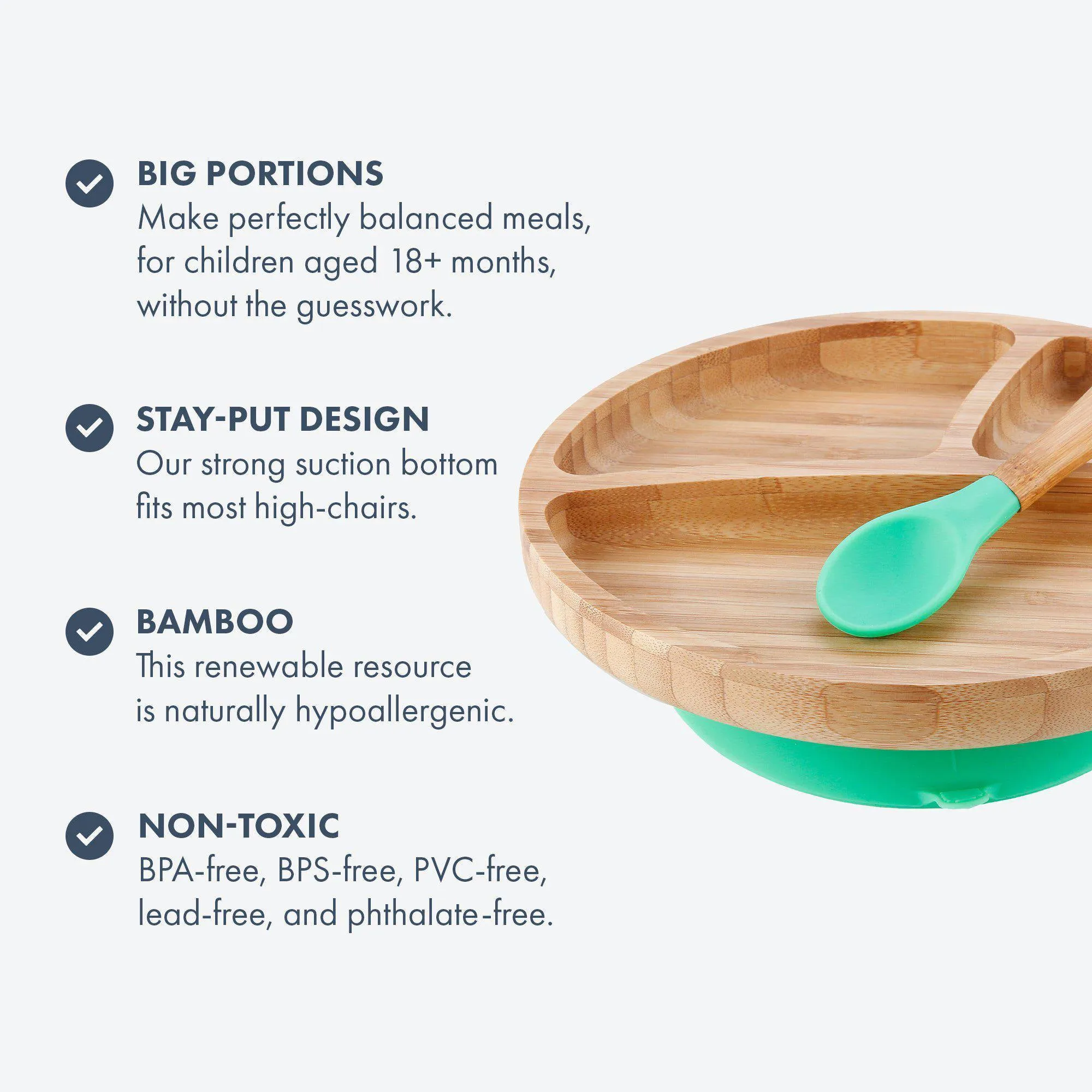 Avanchy Bamboo Suction Toddler Plate   Spoon - Green
