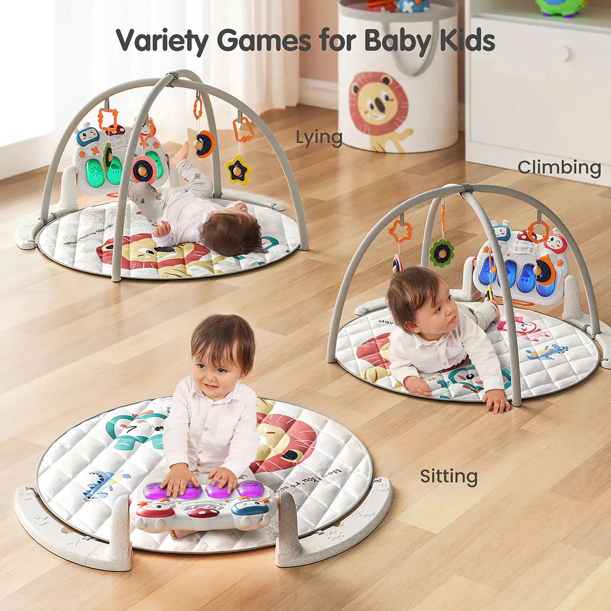 Baby gym play mat, activity gym with music and lights remote control bluetooth play piano gym for newborn baby 0 Month 
