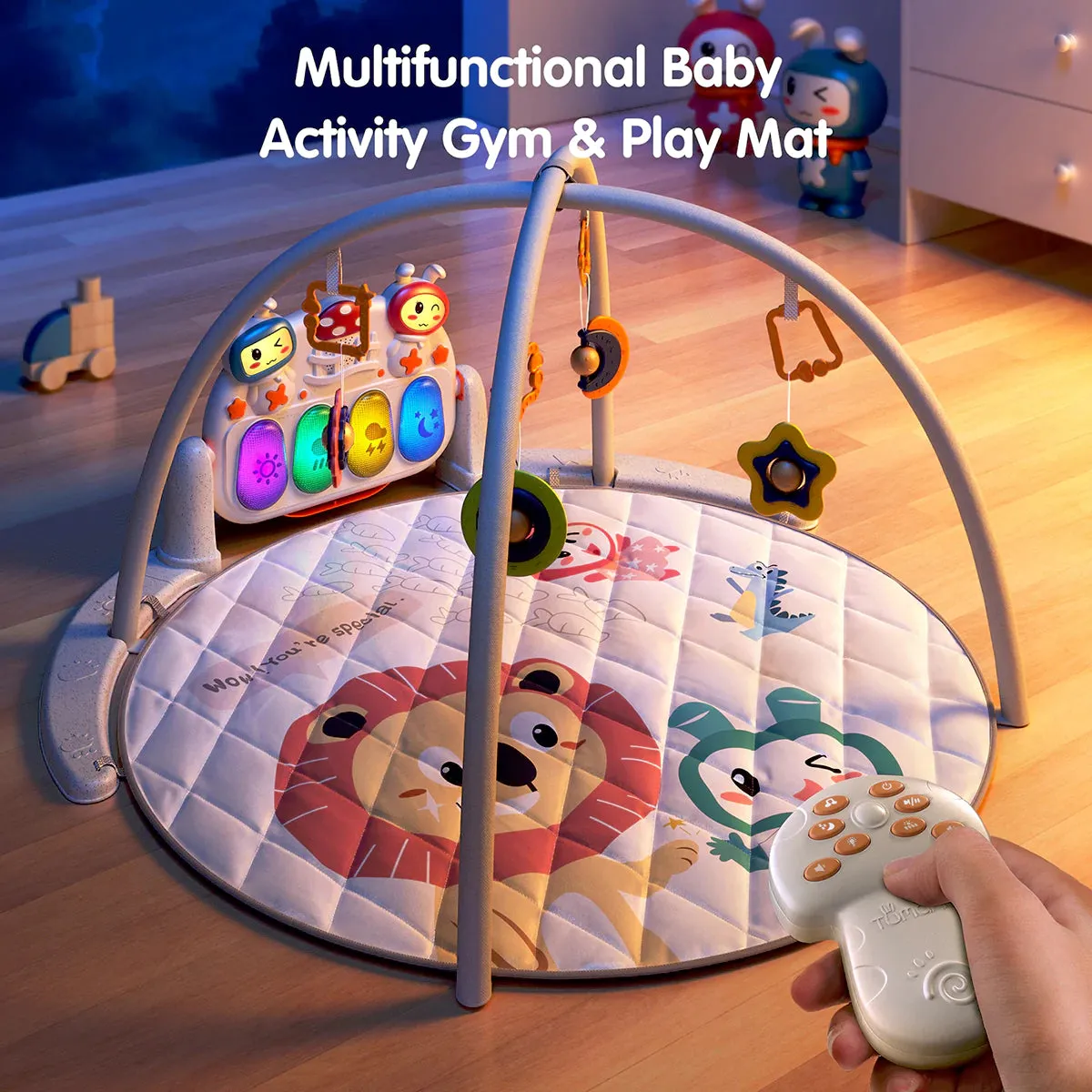 Baby gym play mat, activity gym with music and lights remote control bluetooth play piano gym for newborn baby 0 Month 
