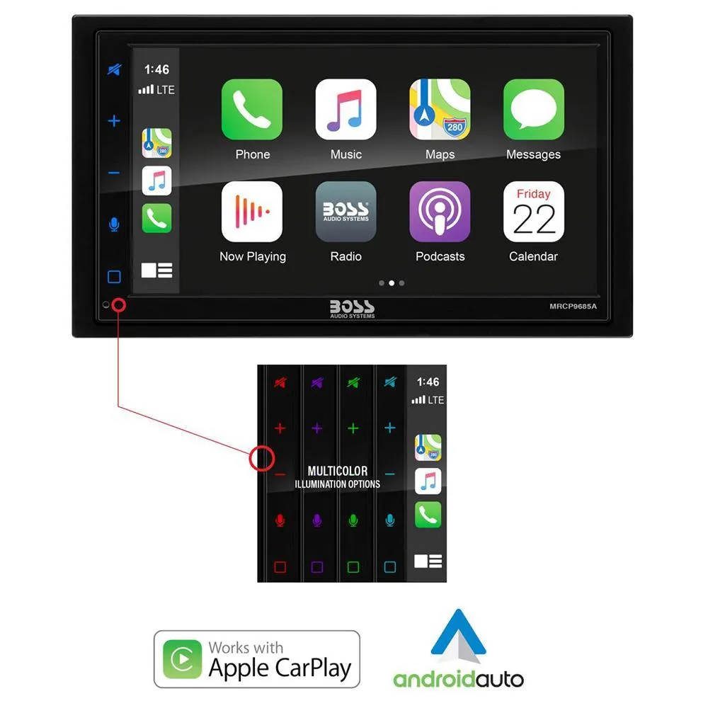 Boss MRCP9685A 6.75" Weather-Proof Double-DIN Multimedia Receiver w/ Apple CarPlay/ Android Auto