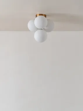 Boule - 4 light brass and opal flush pendant light