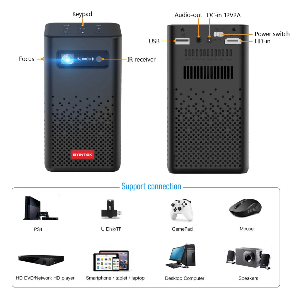 BYINTEK P20 Portable Mini Pocket Projector 4K 3D Android Smart WIFI Pico LED DLP