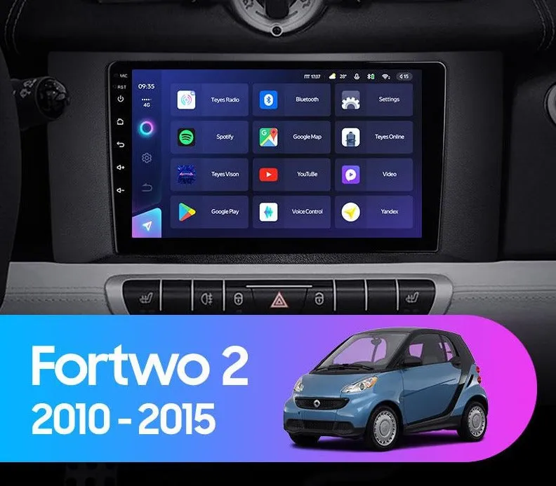 Car Dealz Elite 4G Data Model 10.2" Android 12.0 For Mercedes Benz Smart Fortwo 2 2010 - 2015 In Dash Plus OEM Fascia