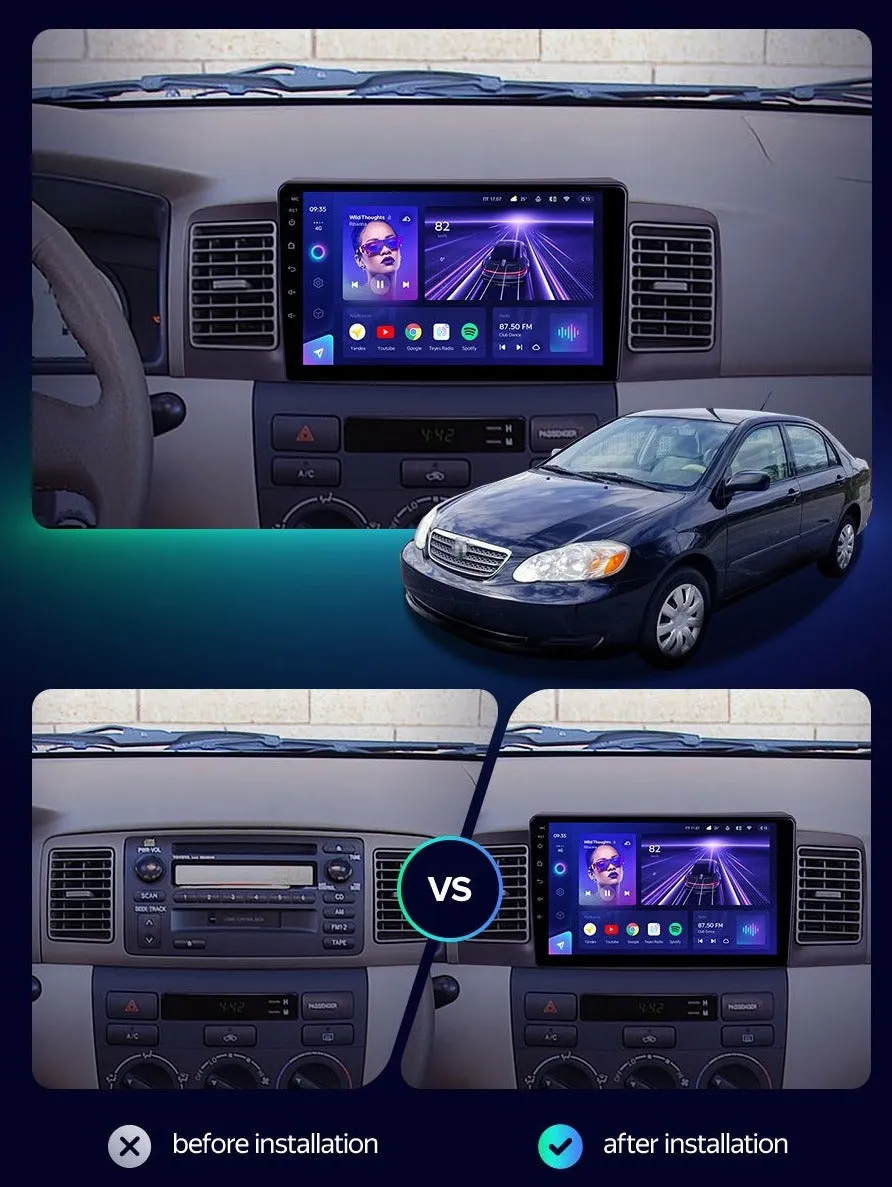 Car Dealz Elite 4G Data Model 10.2" Android 12.0 For Toyota Corolla E130 E120 2000 - 2004 In Dash Plus OEM Fascia