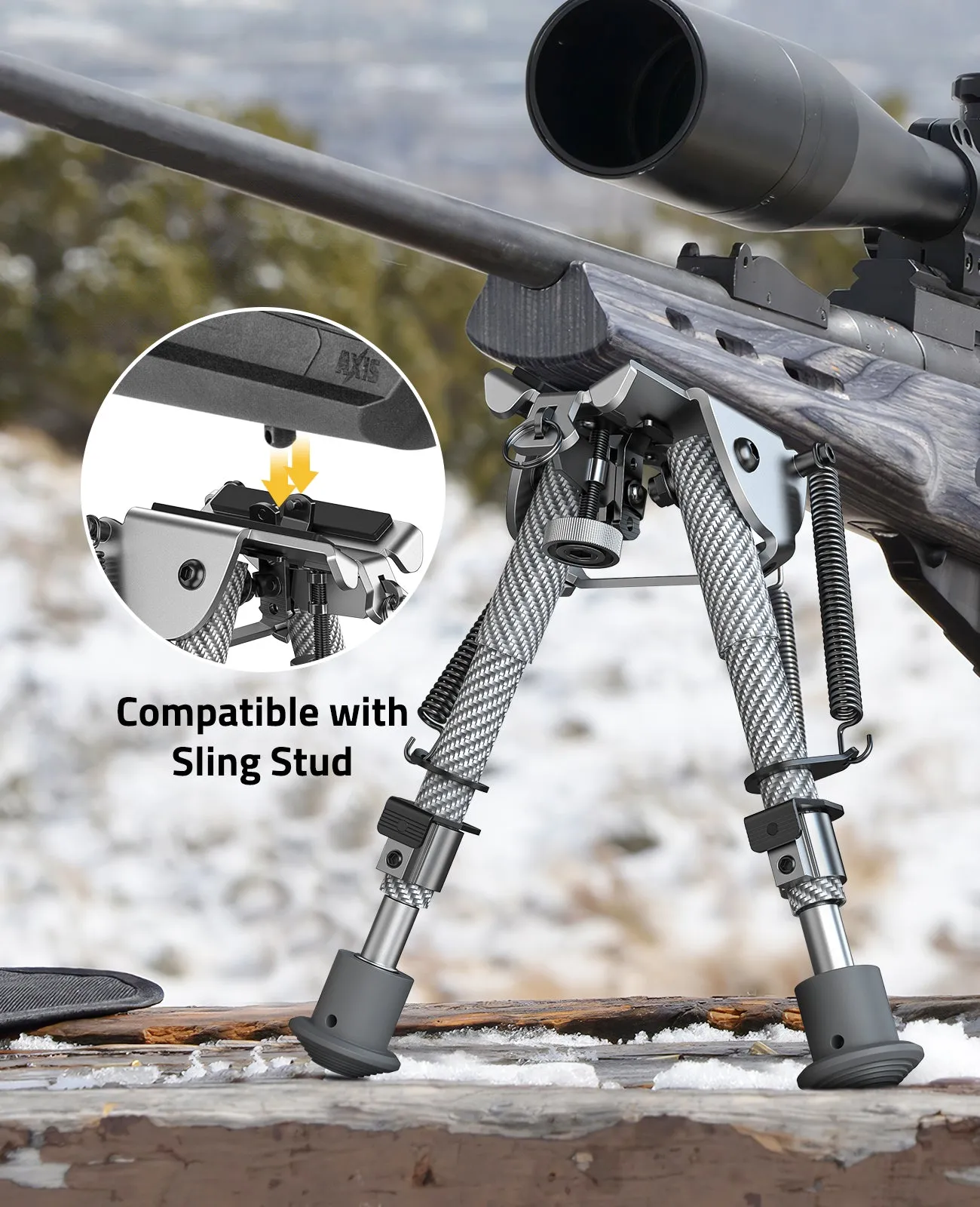 Cvlife 6-9 Inches Carbon Fiber Silver Bipod Picatinny Bipod with Adapter - Global