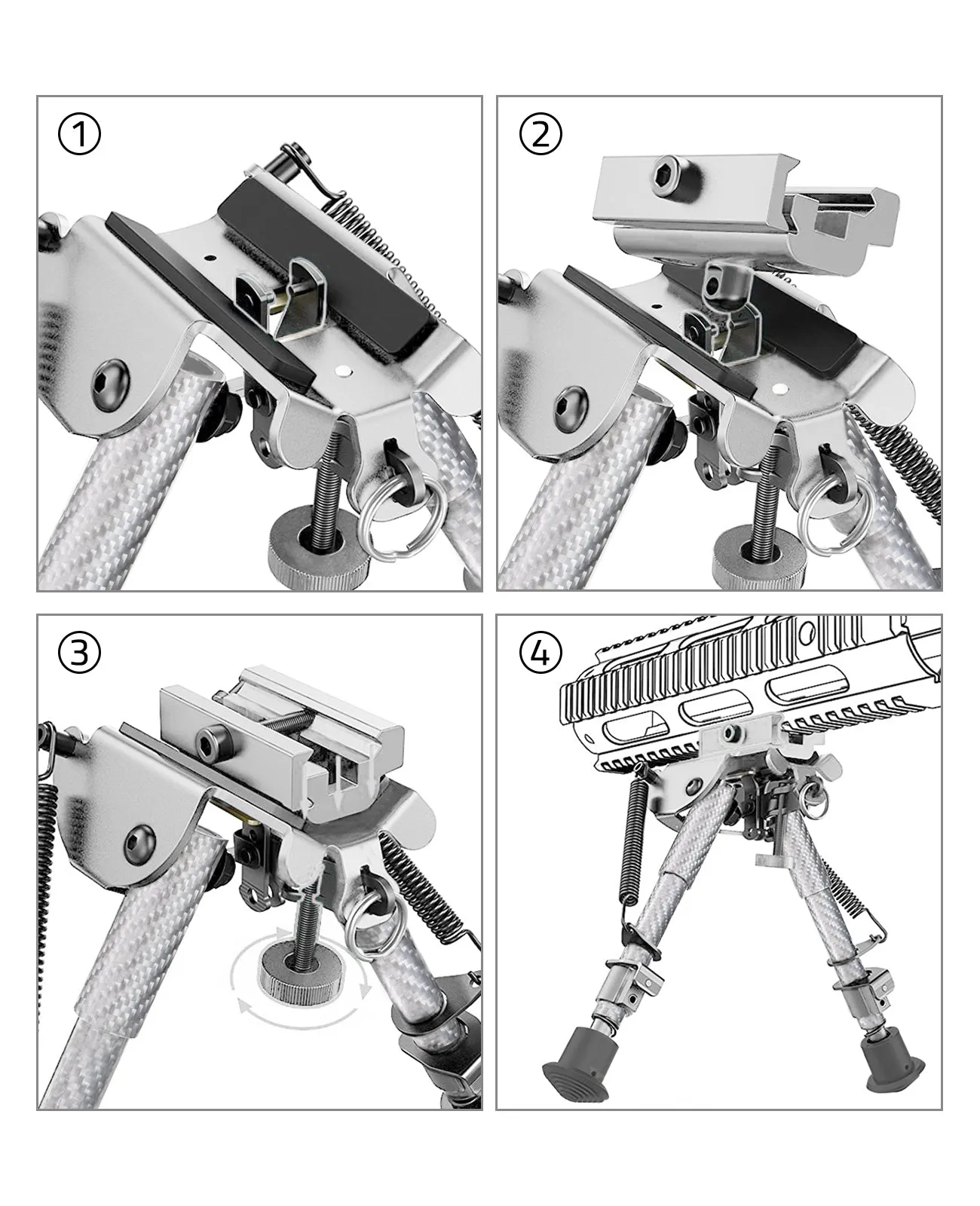 Cvlife 6-9 Inches Carbon Fiber Silver Bipod Picatinny Bipod with Adapter - Global