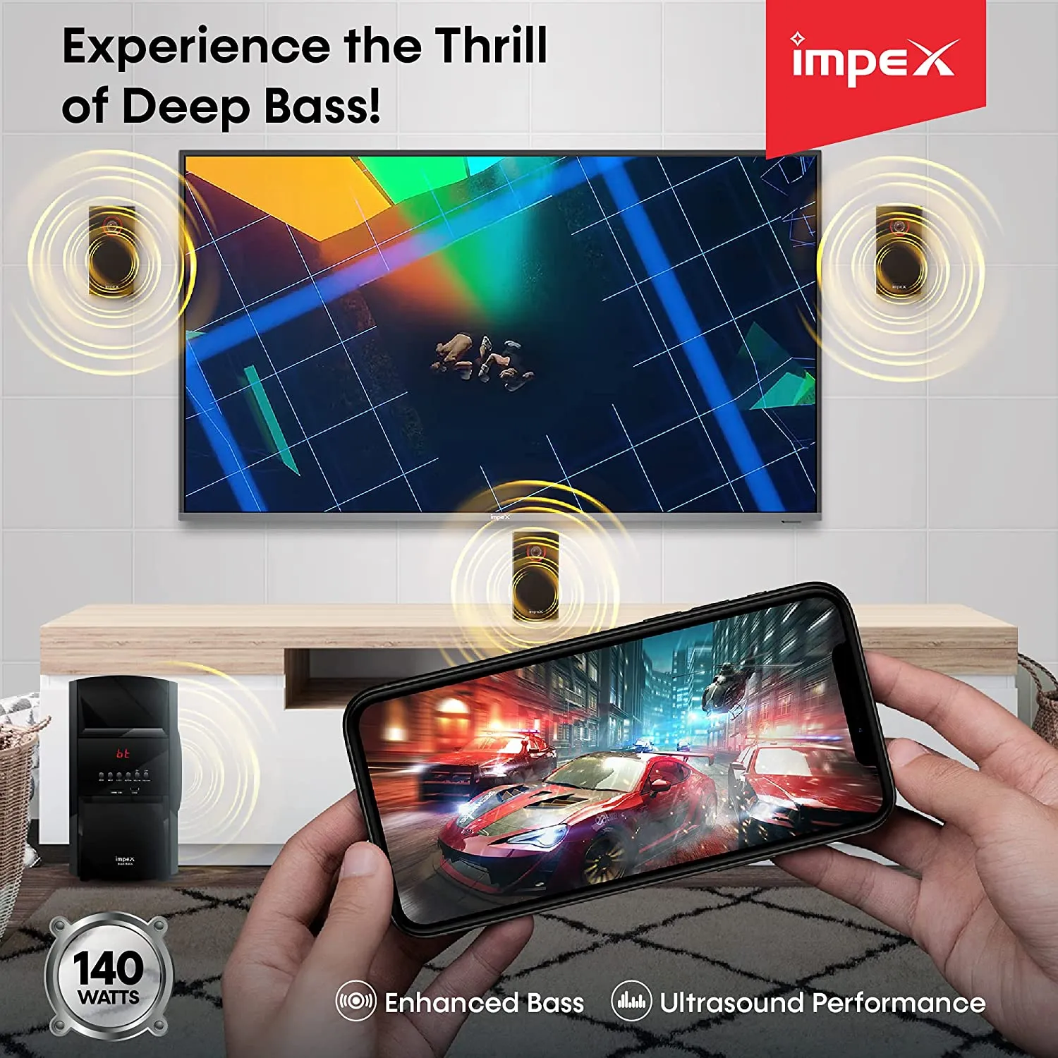Impex HT 5103 Blue Rock 140W Multi Channel Multimedia 5.1 Speaker with 50W Sub Woofer Digital Amplifier Remote Control MP3/WMA/USB/FM Radio