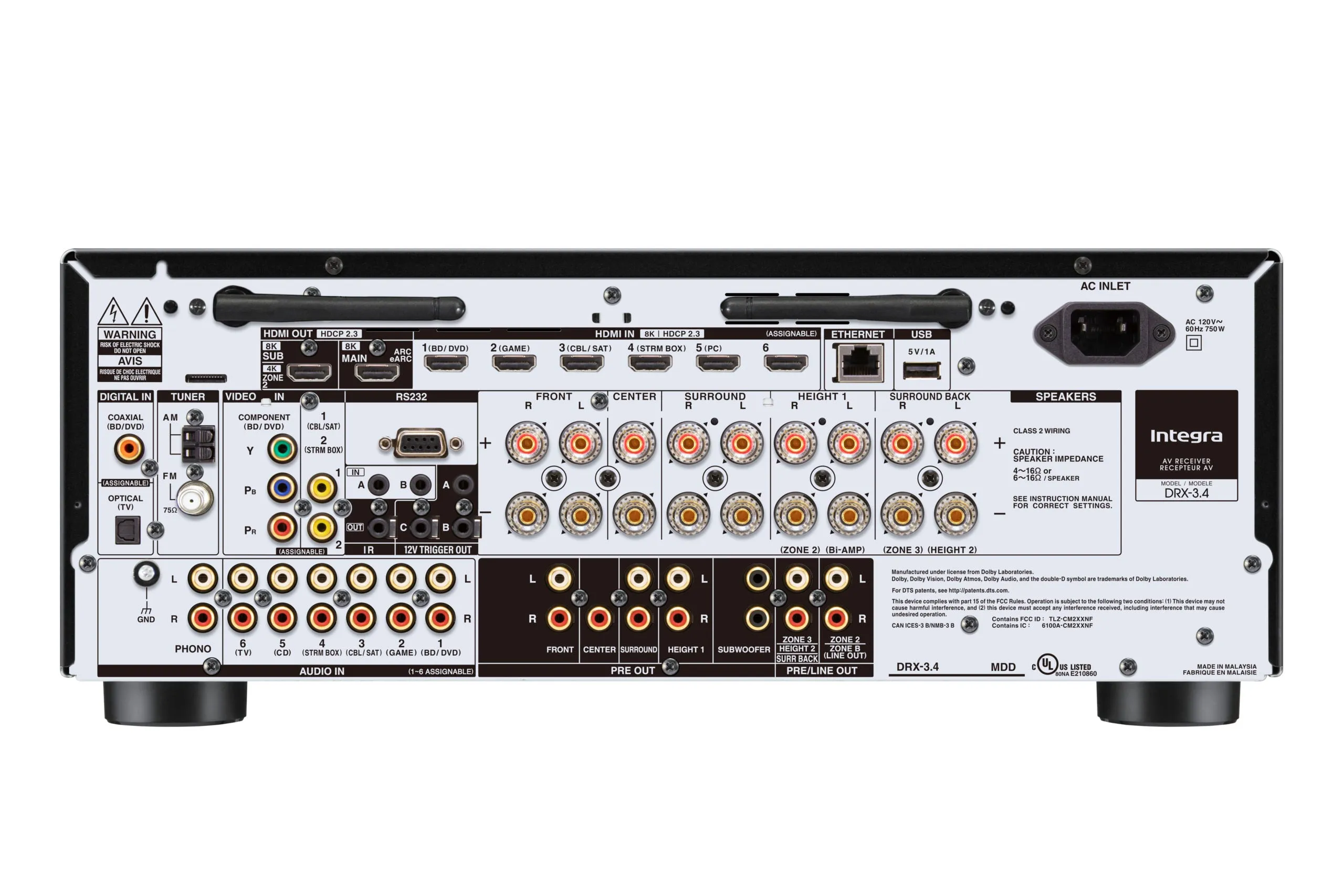 Integra DRX 3.4 9.2-Channel Network AV Receiver, 210W @ 6ohms, 100W FTC x 9 ch, 9.2 receiver with Dirac Live