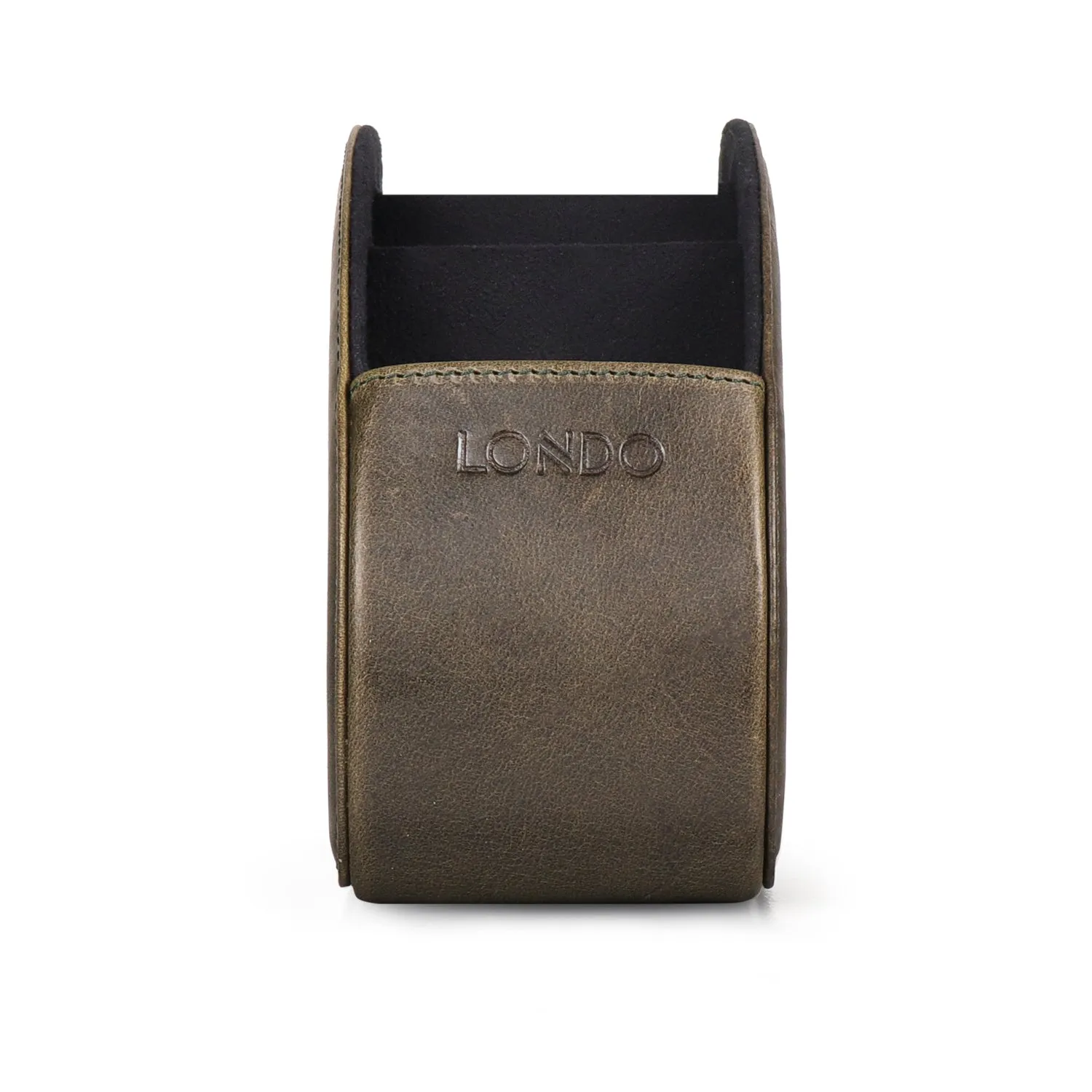 Londo Remote Control Holder with 5 Pockets, Store DVD, Blu-Ray, TV, Roku or Apple TV Remotes, Italian Top Grain Leather with Suede Lining