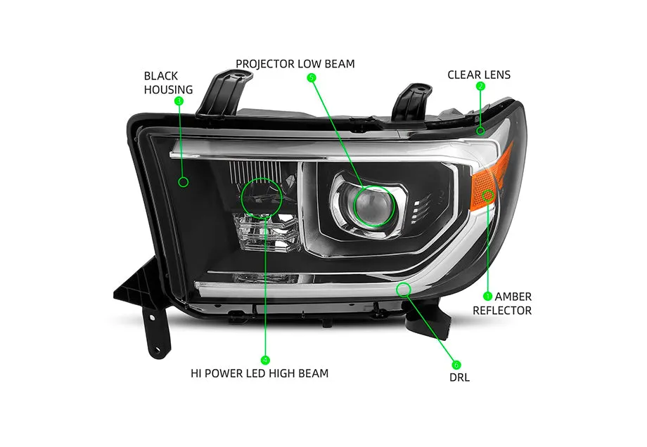 LUXX-Series LED Projector Headlights Black (Without Level Adjuster) Fits 07-13 Toyota Tundra/08-17 Toyota Sequoia