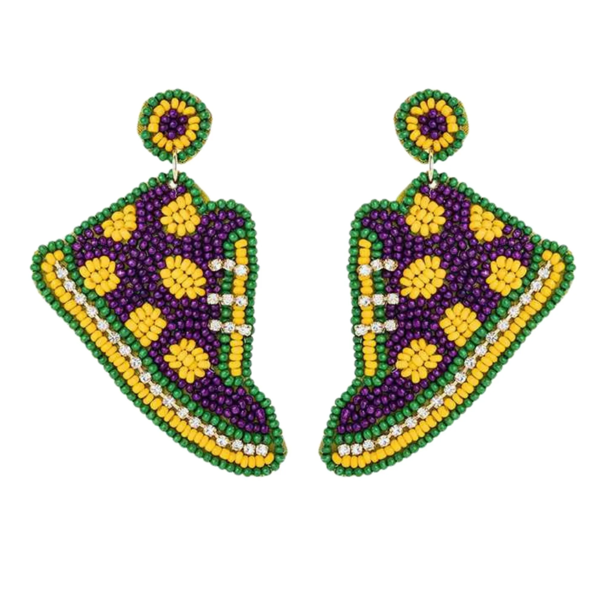 Mardi Gras Iconic Shoes Beaded Handmade Festive Statement Dangle Earrings