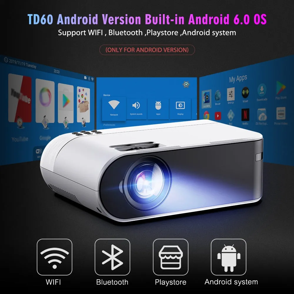 Mini Projector Portable WiFi Android 6.0 Home Cinema for 1080P Video