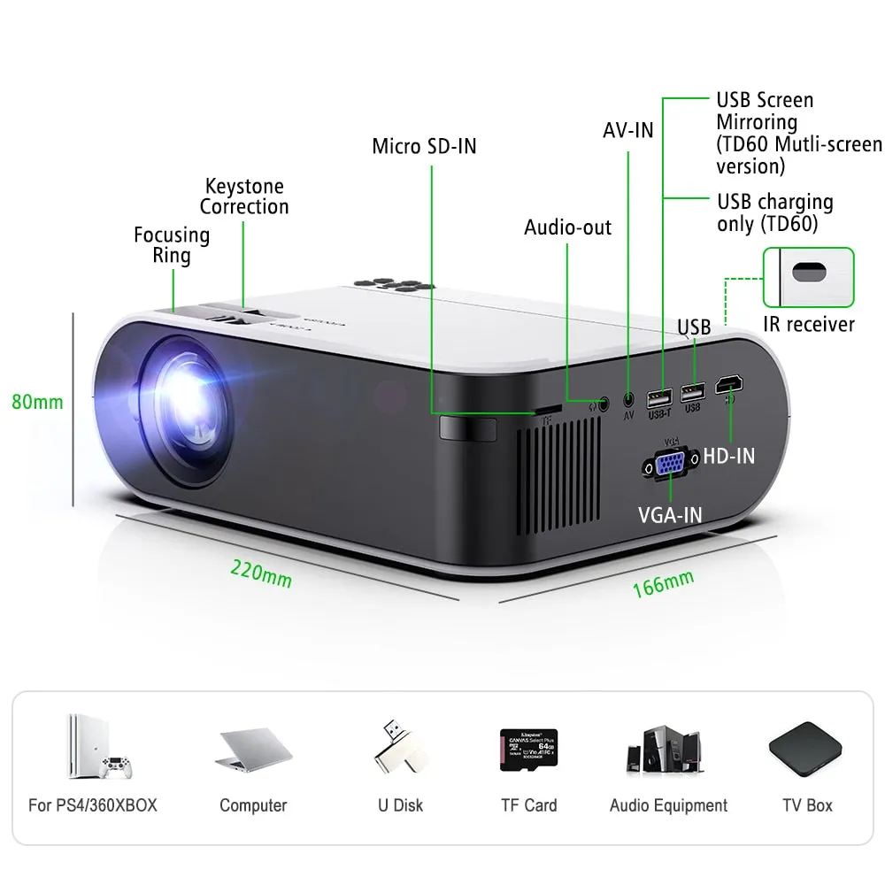 Mini Projector Portable WiFi Android 6.0 Home Cinema for 1080P Video