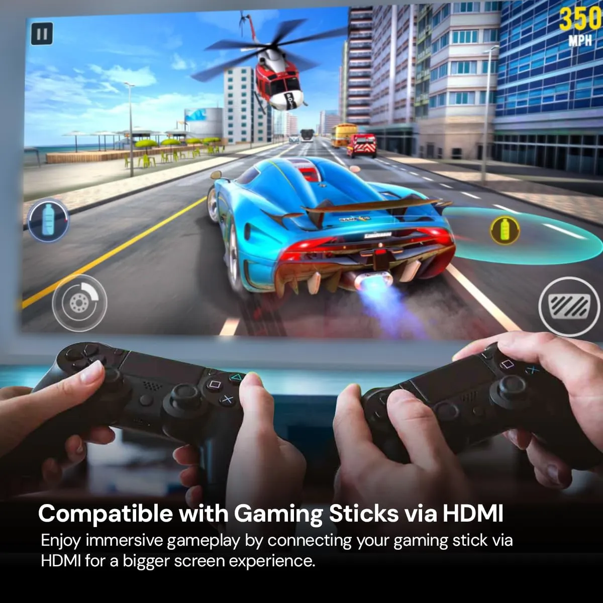 Mini Projector with Gaming Console, Supports Android TV Stick, Power Bank, HDMI, USB, AV, & SD