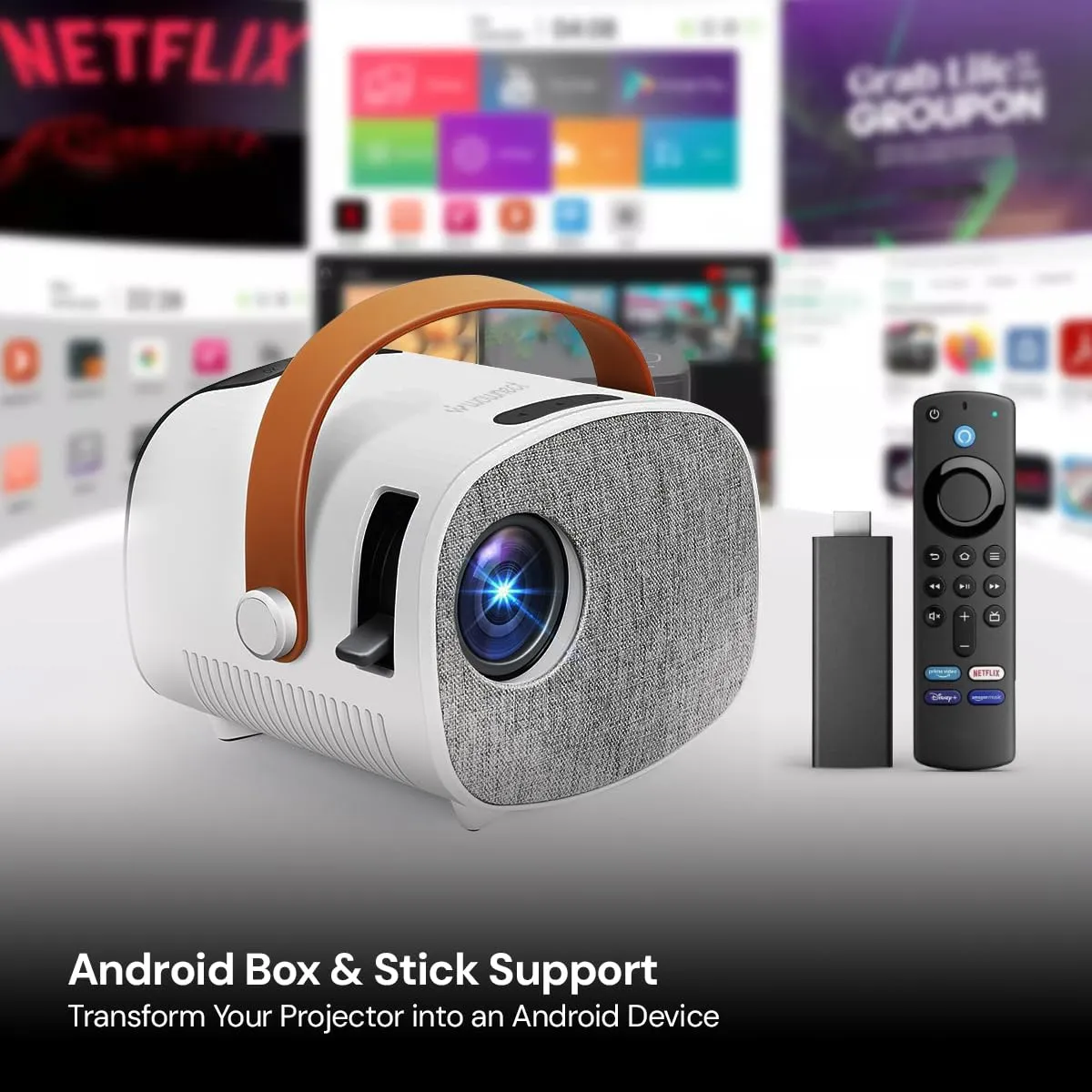 Mini Projector with Gaming Console, Supports Android TV Stick, Power Bank, HDMI, USB, AV, & SD
