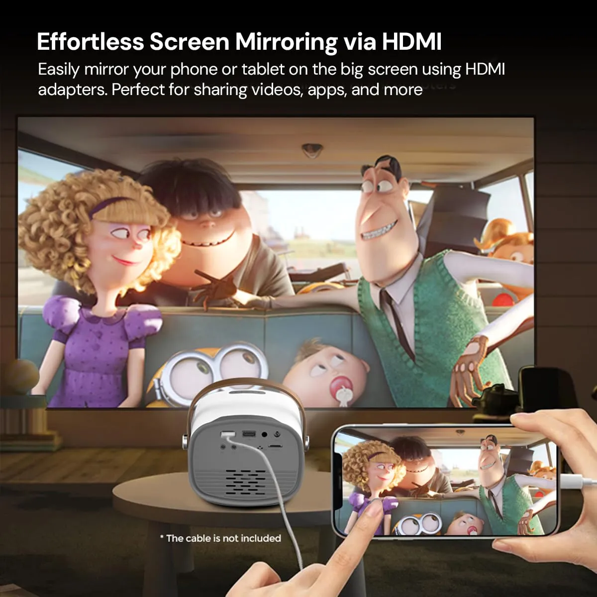 Mini Projector with Gaming Console, Supports Android TV Stick, Power Bank, HDMI, USB, AV, & SD