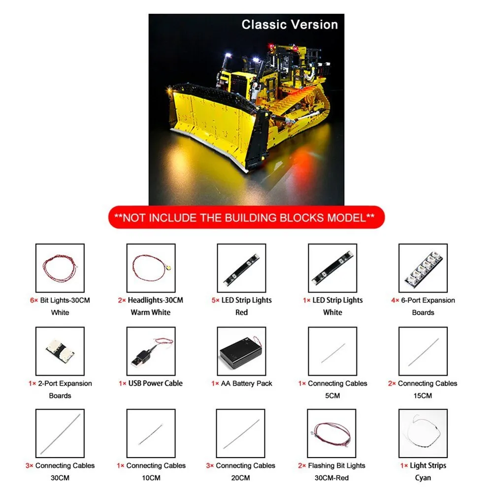 MOC  Compatible  LED Lighting Set for 42131 App-Controlled Cat D11 Bulldozer Collectible Bricks Light Kit, Not Included the Building Model