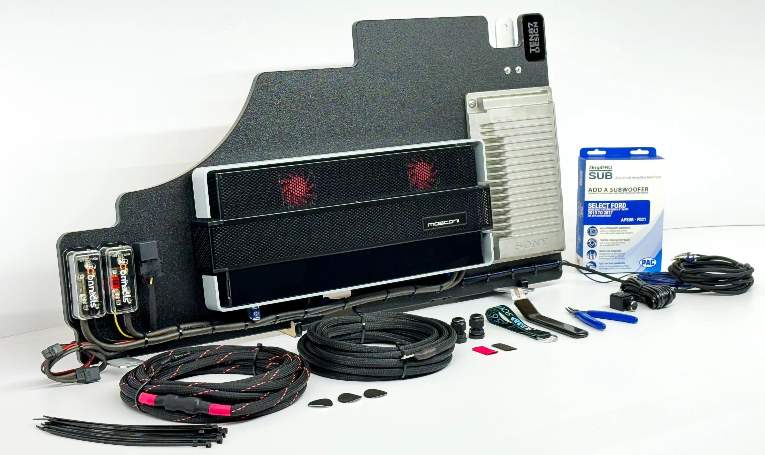 Mosconi-Gladen Loaded Subwoofer 2500wrms Amplifier Rack for Ford F-Series Vehicles (All Factory Systems including B&O Unleashed)