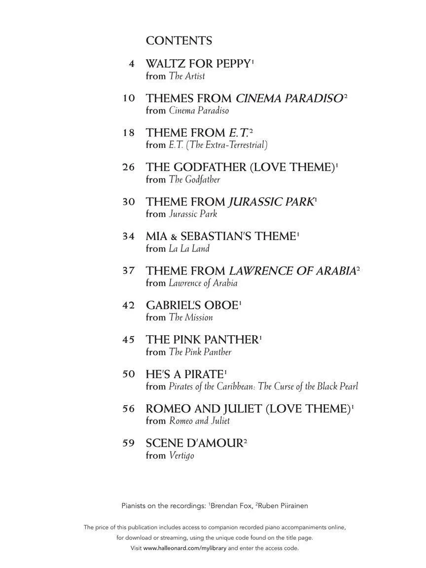 Movie Themes for Classical Players for Cello and Piano with Online Accompaniments