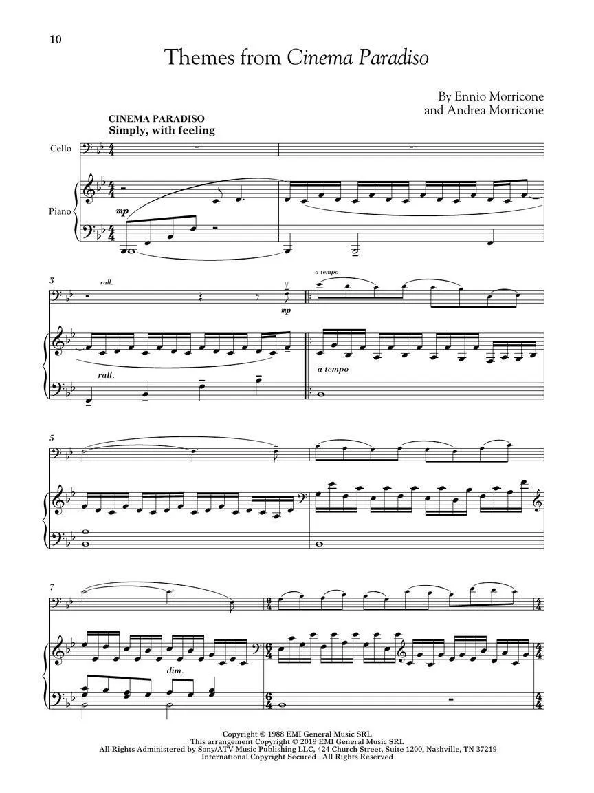 Movie Themes for Classical Players for Cello and Piano with Online Accompaniments