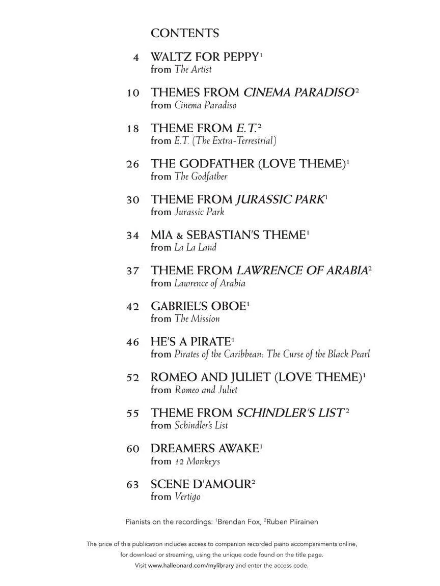 Movie Themes for Classical Players for Violin and Piano with Online Accompaniments