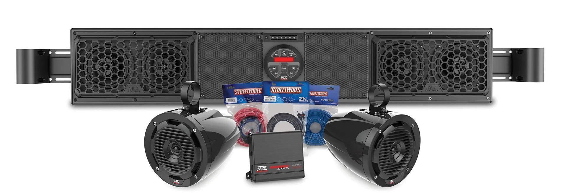 MTX Audio Yamaha Viking Bluetooth Overhead Audio Sound Bar With 2-Channel Amplifier and 2 Roll Cage Speaker System (VIKINGBOAKIT)