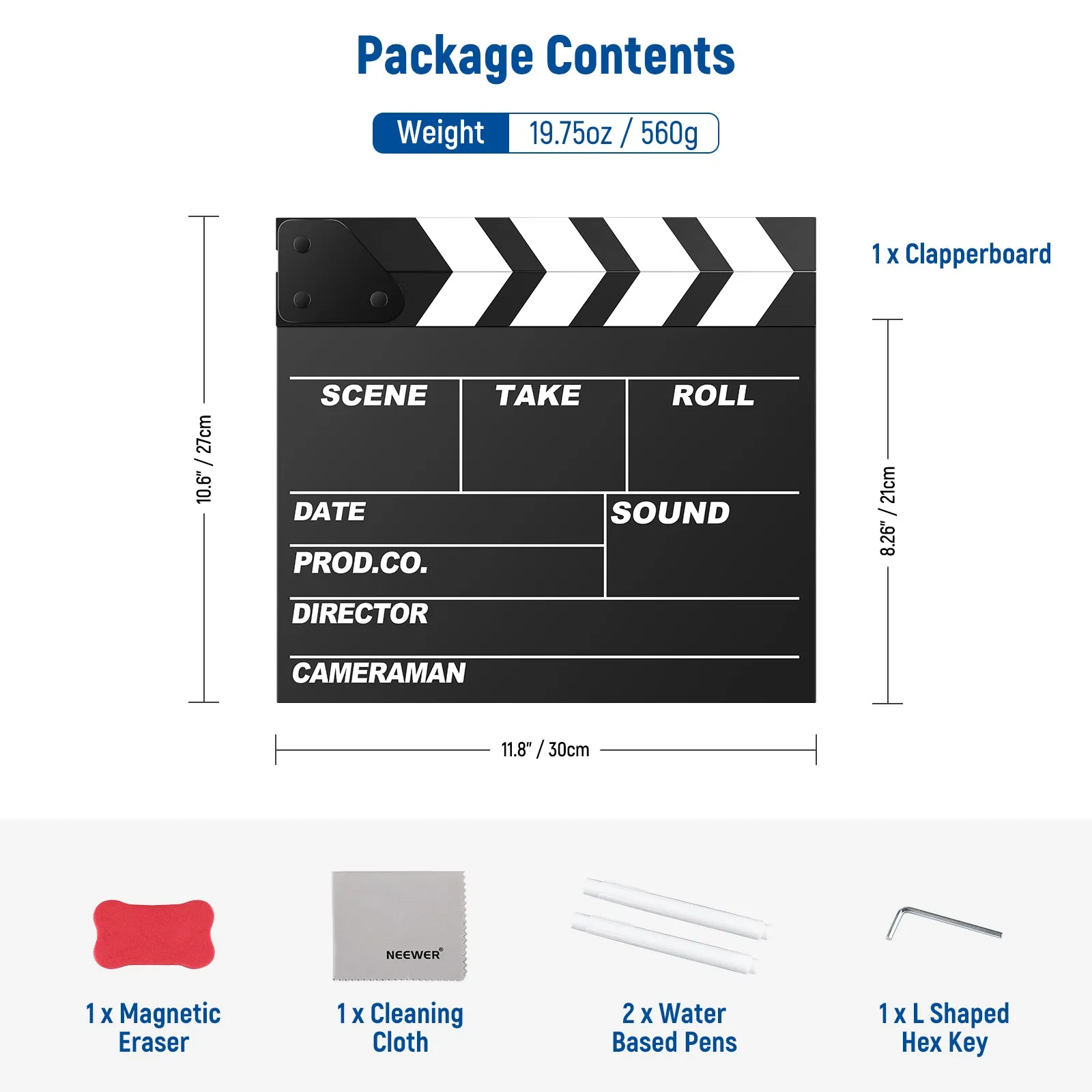 NEEWER 12'' x 11''/30cm x 27cm Wooden Director's Film Movie Slateboard Clapper Board