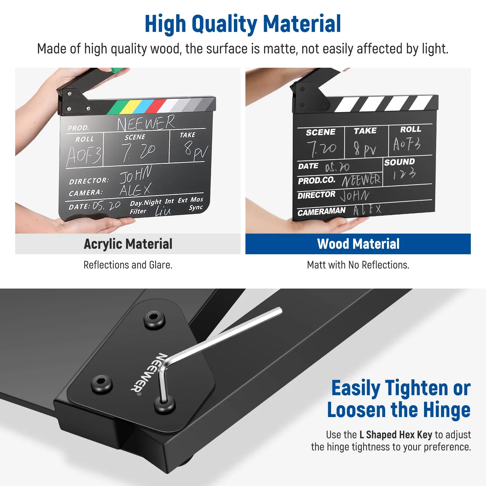 NEEWER 12'' x 11''/30cm x 27cm Wooden Director's Film Movie Slateboard Clapper Board