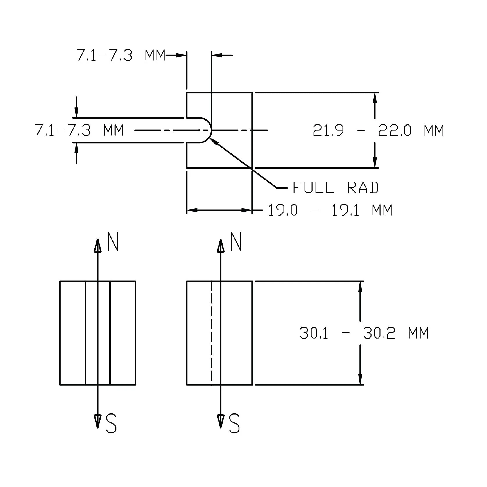 Neodymium Block Magnet - 30.2mm x 22mm x 19.1mm with Cut-Out Channel 7.3mm | N38