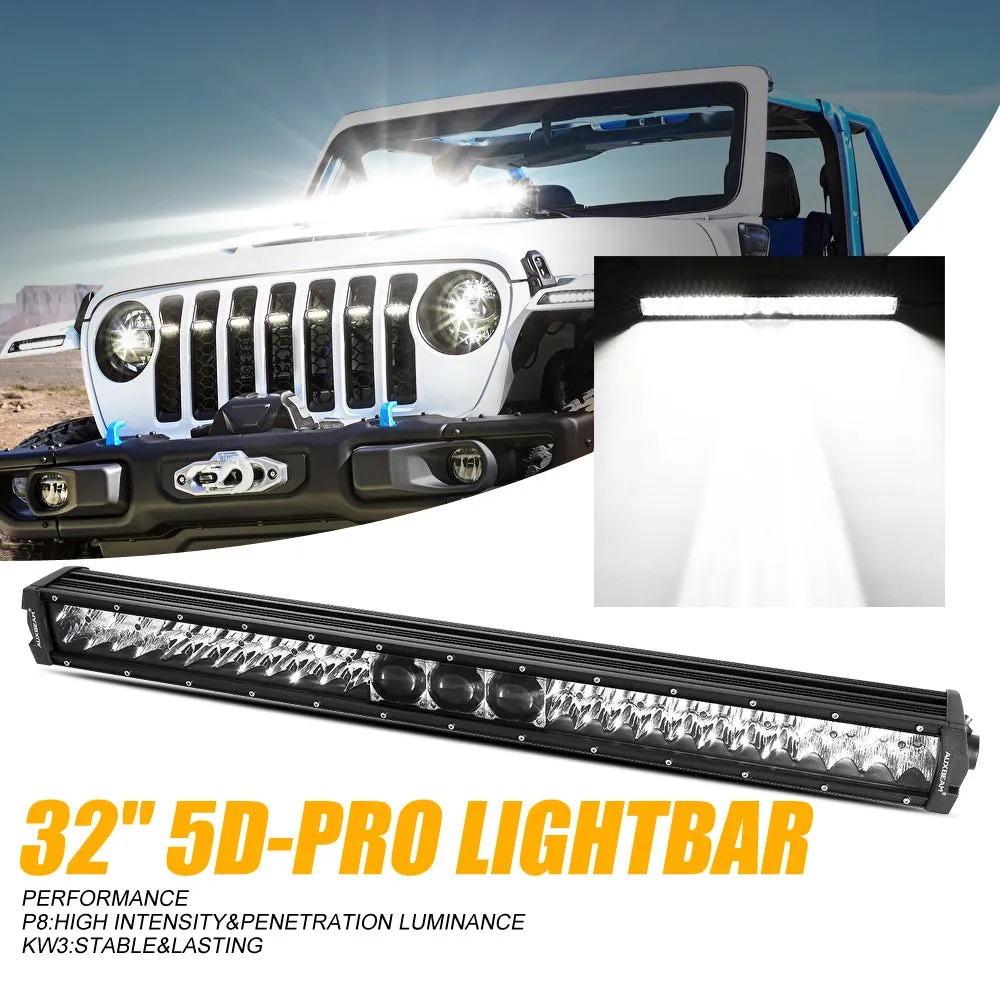NEW 5D-PRO Series Spot Led Light Bars with DT Wiring Harness Kit For JEEP