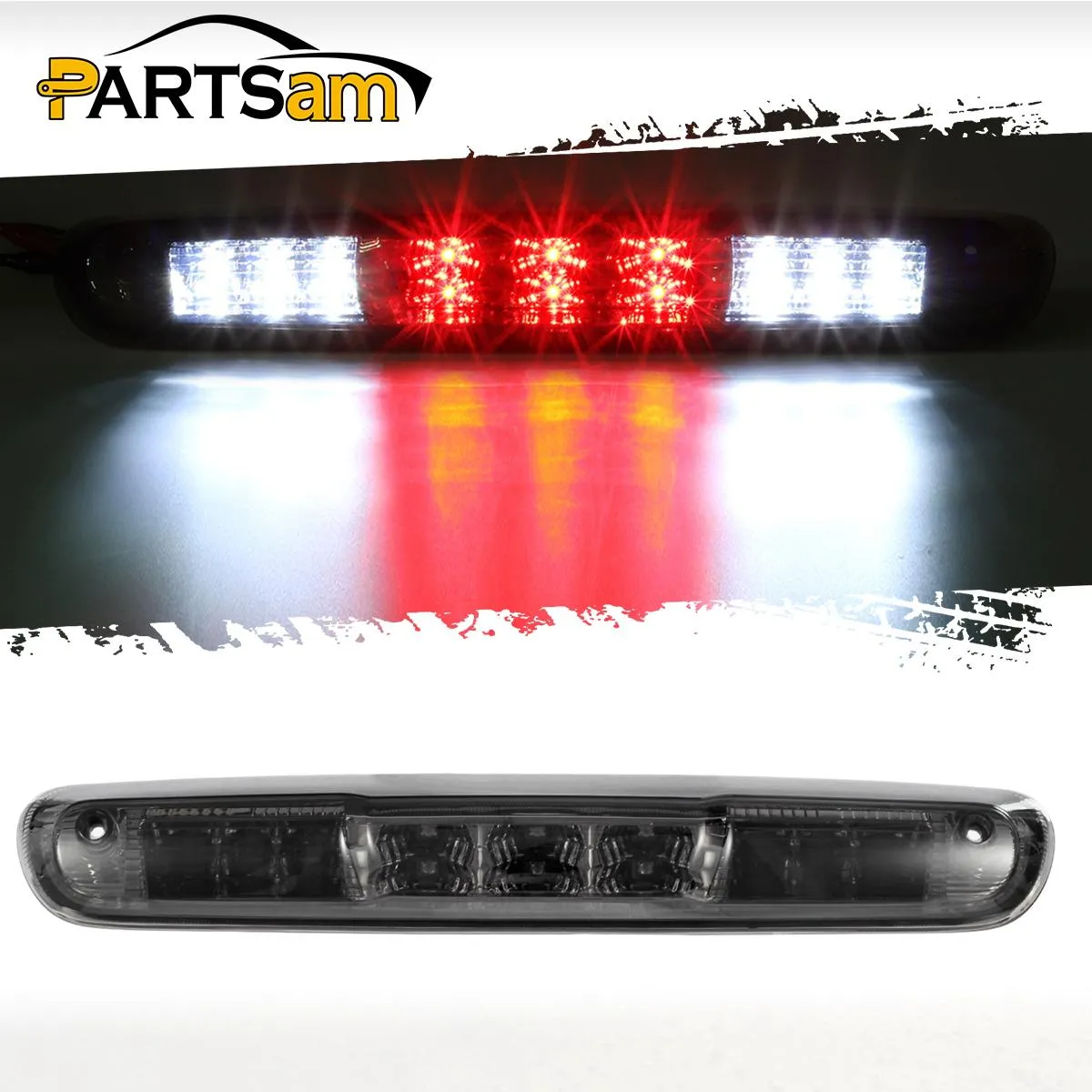 Partsam Replacement For Silverado 2007-2013 Silverado/Sierra 1500 2500 3500 2014 Classic Model Red/White LED Smoke Lens High Mount 3rd Third Brake Light Cargo Tail Lamp