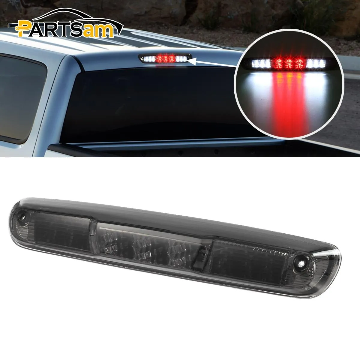 Partsam Replacement For Silverado 2007-2013 Silverado/Sierra 1500 2500 3500 2014 Classic Model Red/White LED Smoke Lens High Mount 3rd Third Brake Light Cargo Tail Lamp