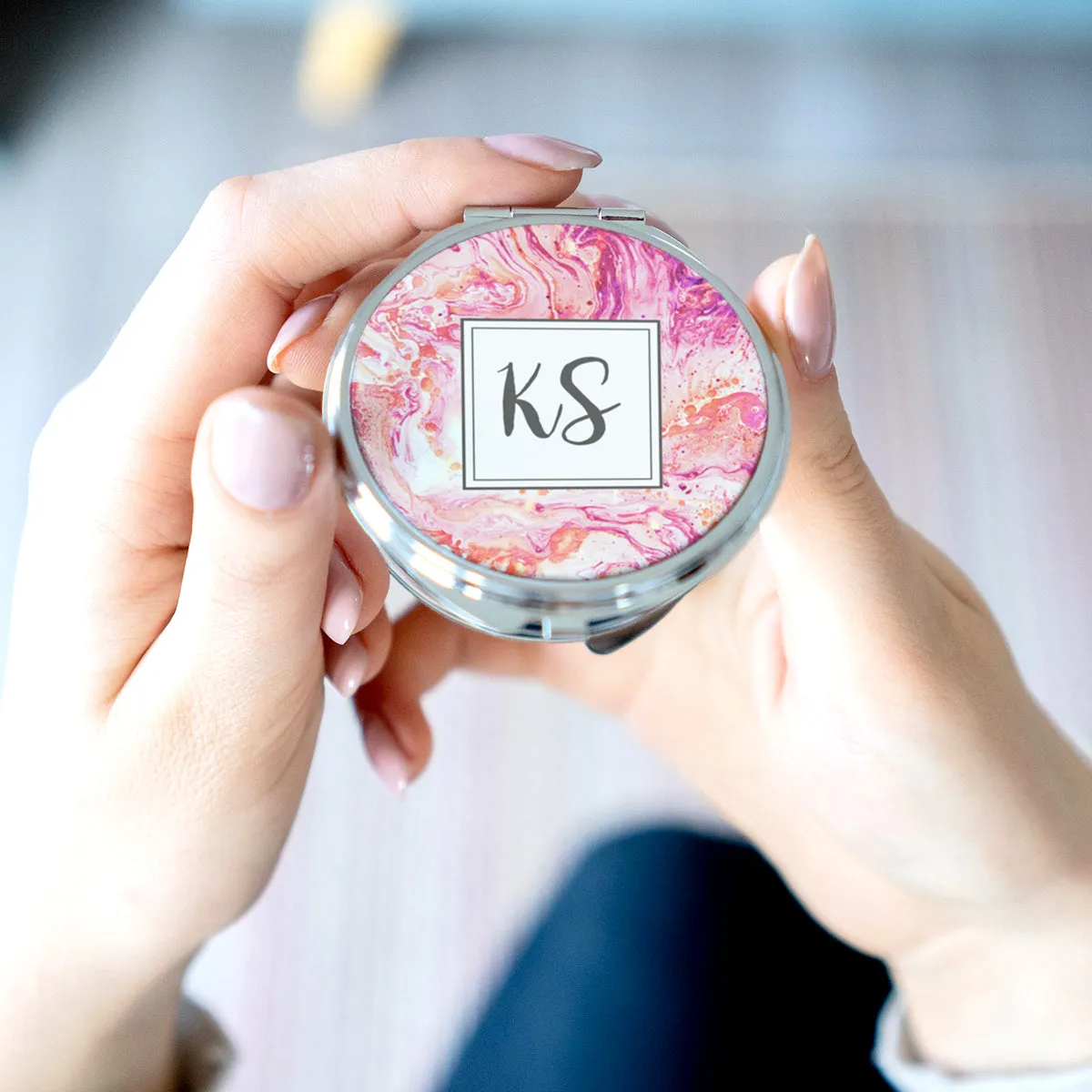 Personalised Marble Monogram Pocket Mirror