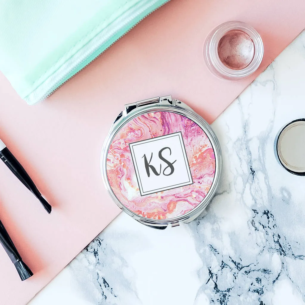 Personalised Marble Monogram Pocket Mirror