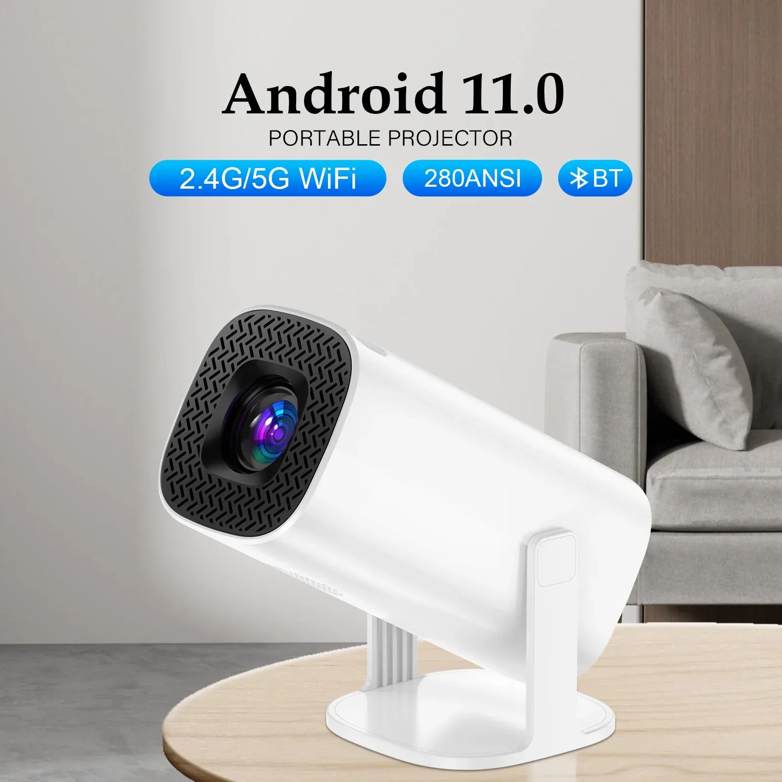 Portable Projector Android 11 WiFi6 Support 4K 1080P BT5.0 Projector 1208*720P Home Cinema Portable Projector