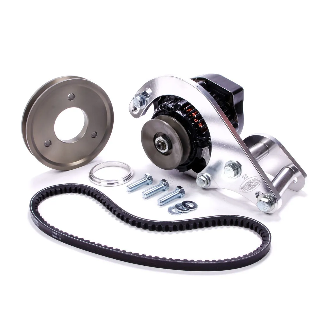 Powermaster Pro Series Denso 93 mm Low Mount Alternator Kit - Drivers / Passenger Side Block Mount - 55 amps Alternator / Belt / Bracket / Pulleys - Aluminum Case - Big Block Chevy
