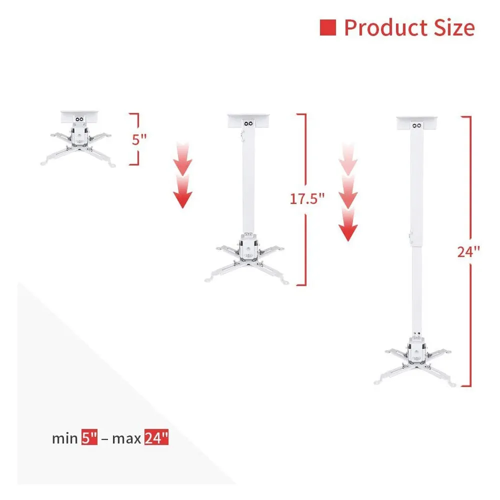Projector Ceiling Mount for LCD / DLP Adjustable Height Projector Wall Mount Stand [Expandable Size 5''-24'']