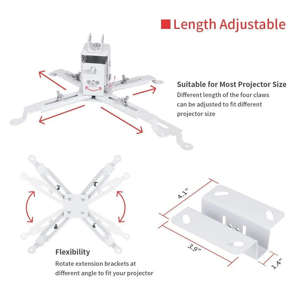 Projector Ceiling Mount for LCD / DLP Adjustable Height Projector Wall Mount Stand [Expandable Size 5''-24'']