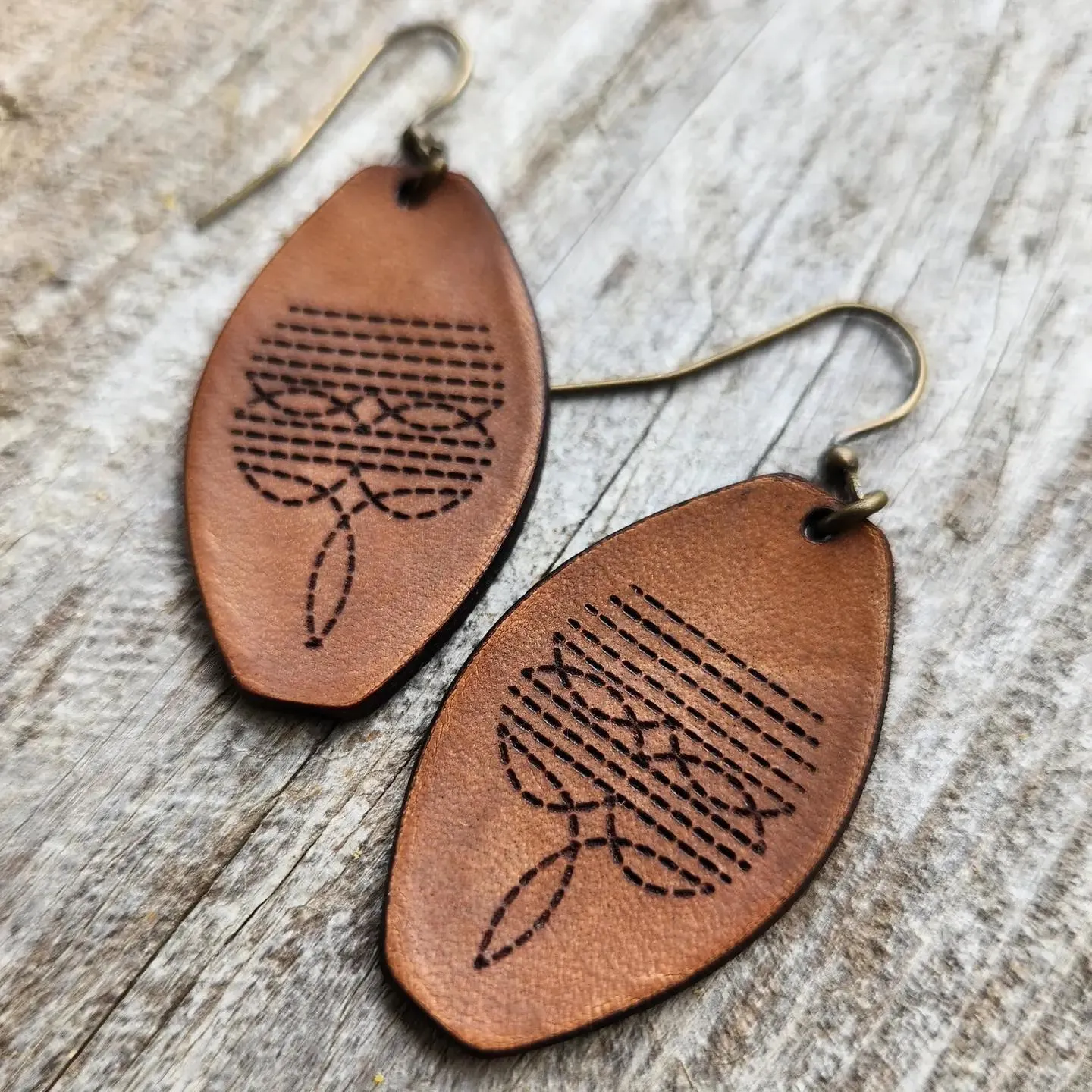 "Dallas" Handmade Tooled Leather Western Earrings