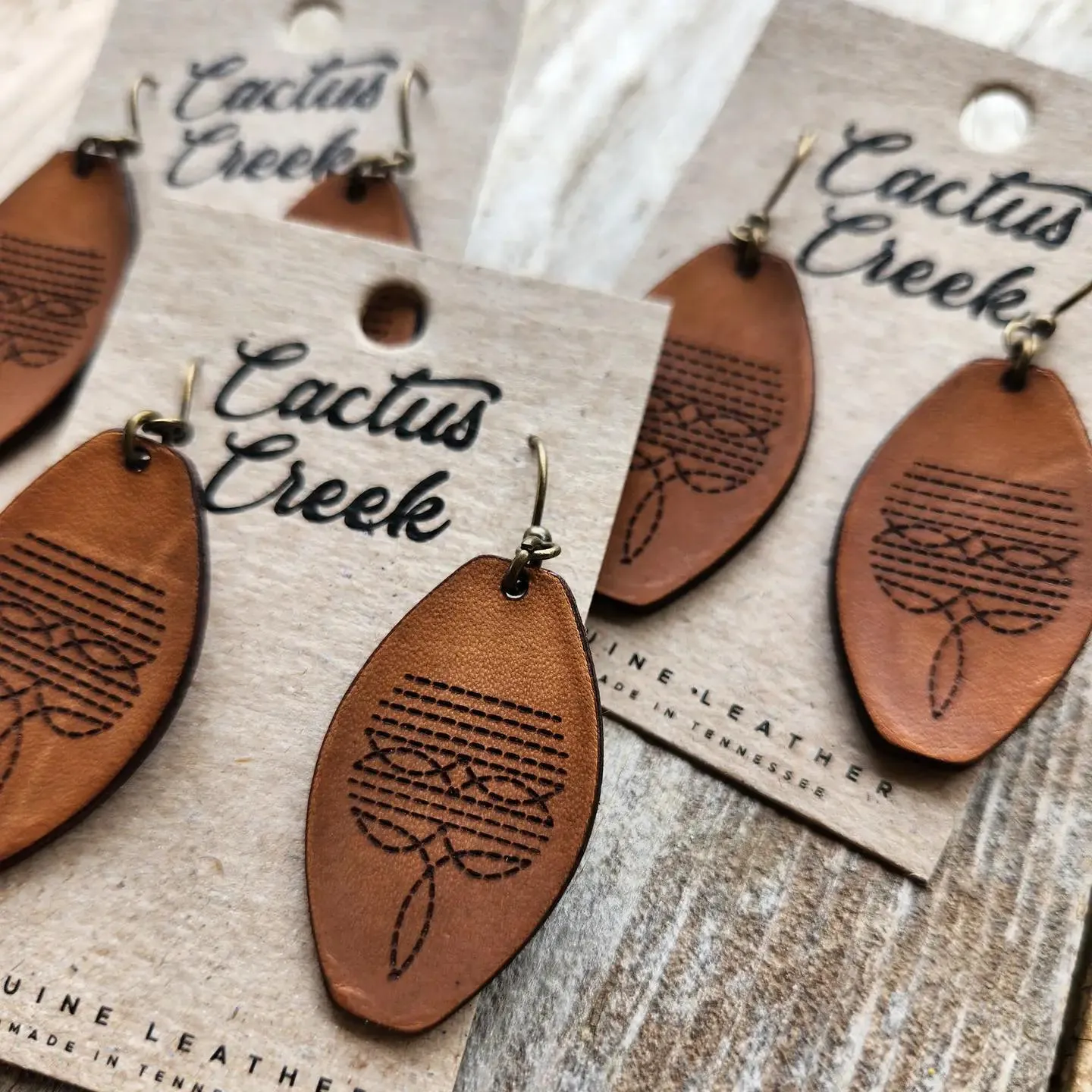 "Dallas" Handmade Tooled Leather Western Earrings