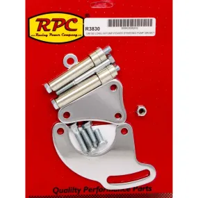 Racing Power Driver Side Power Steering Pump Bracket Block Mount Steel Chrome - Long Water Pump
