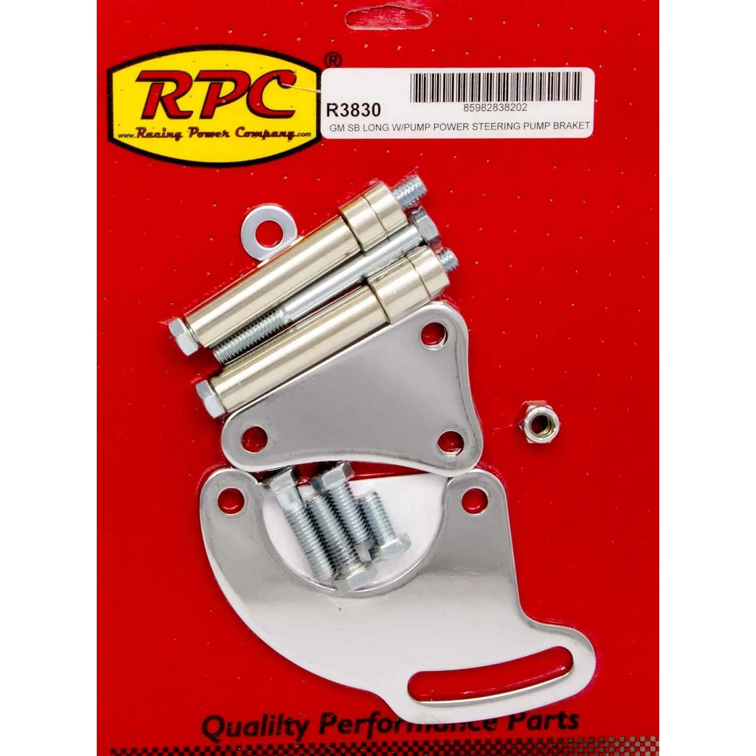 Racing Power Driver Side Power Steering Pump Bracket Block Mount Steel Chrome - Long Water Pump