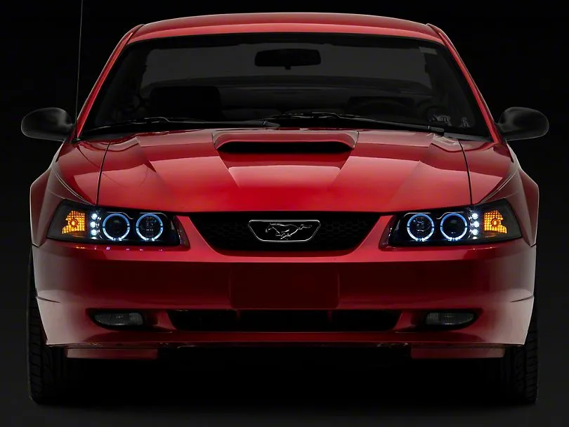 Raxiom Projector Headlights Ford Mustang SN95 (99-04) [Dual LED Halo] Black Housing/ Clear Lens