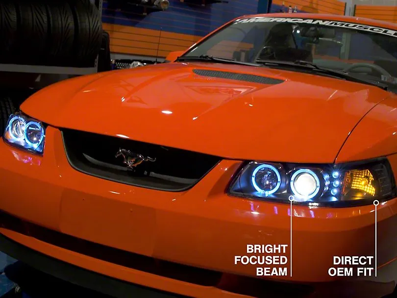 Raxiom Projector Headlights Ford Mustang SN95 (99-04) [Dual LED Halo] Black Housing/ Clear Lens