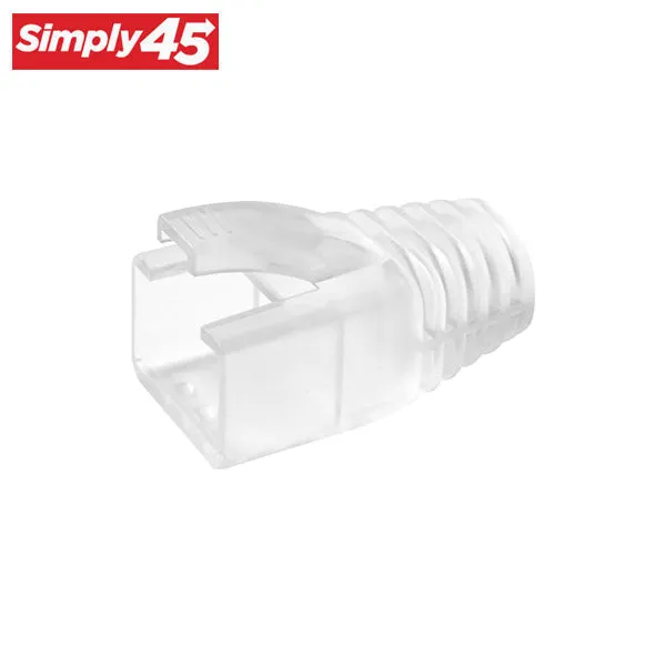 Simply45 - S45-B003 - Integrated Strain Reliefs - Clear - Commercial Rated - for Simply45 Unshielded Pass-Through / Standard RJ45 Cat6/Cat6a Modular Plugs - Resealable Bag of 100