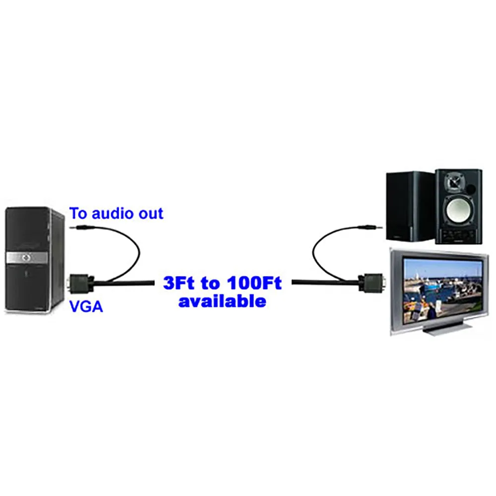 SVGA Cable w/Audio, VGA Monitor Cable with 3.5mm Stereo Audio