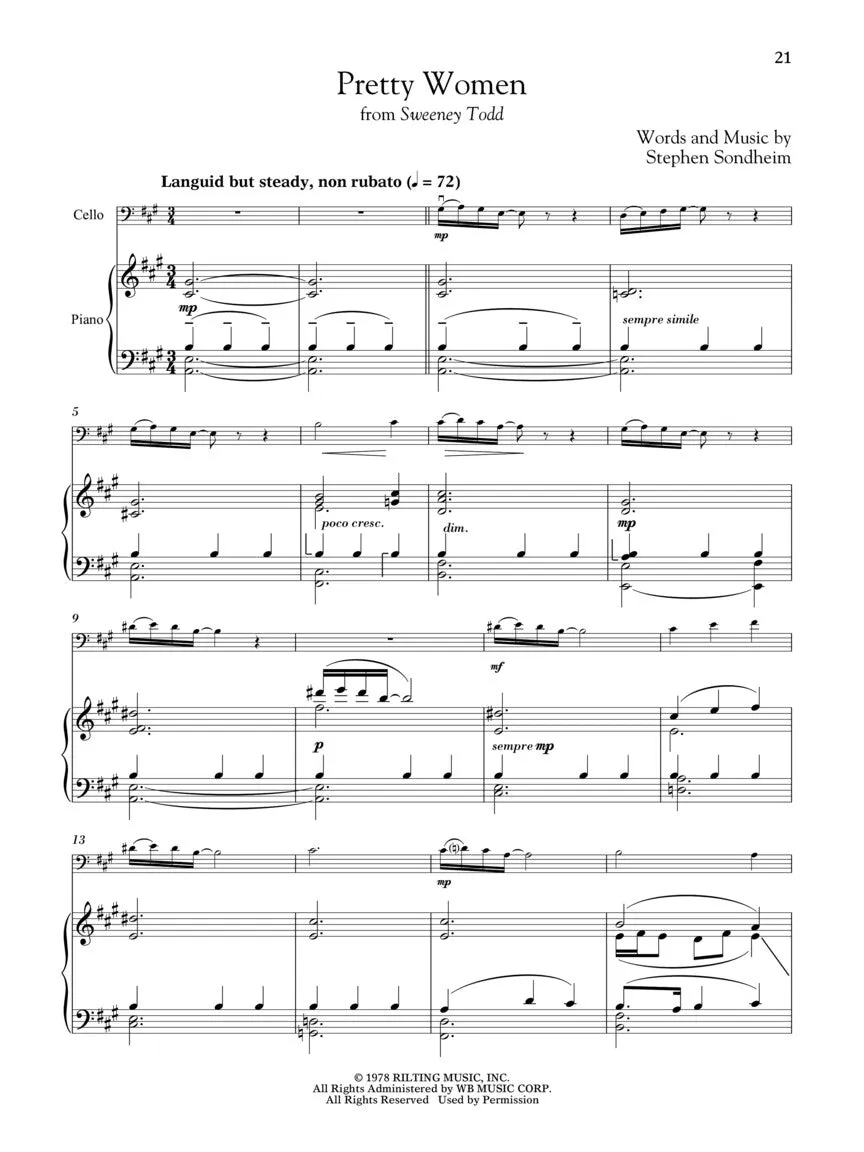 Various – Broadway Songs for Classical Players: 12 Famous Melodies from the Stage – Cello and Piano